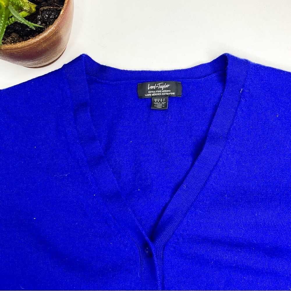 Lord & Taylor Extra Fine Merino Wool Cardigan Cobalt Blue Sweater - Picture 10 of 12